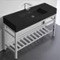 Modern Matte Black Ceramic Console Sink and Polished Chrome Base, 48